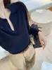 Suéter elegante y discreto, tejido de punto con cuello polo estilo "old money" para mujer, top casual y relajado de manga larga con cuello en V