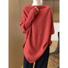 Poncho de Lana Pura Top Perezoso Cuello Descolgado Diseño Chal Grande Holgado Suéter de Punto Retro Triangular Moderno