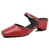 Calidad de Alta Gama Primavera/Verano 2026 Nuevo Clásico Charol Lentejuelas Brillantes Tacón Grueso Zapatos de Tacón Alto Sandalias Caladas de Punta Cerrada para Mujer