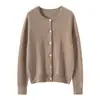 Nuevos tops de punto para mujer de otoño e invierno, cárdigan abotonado, cuello redondo, suéter de punto de cachemira pura, abrigo holgado y cálido, cachemira de cabra