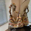 Bolsa Tote Grande de Pelúcia Listrada Duas Vias Feminina 2026 Nova de Mão Casual Versátil para o Dia a Dia Ombro Único Feminina