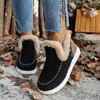 Novas Botas de Neve Grossas com Bloqueio de Cor Quente para Mulheres, Estilo Europeu e Americano, Planas de Tamanho Grande, Sapatos de Algodão Slip-On com Pelo, Wish Supply