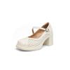 Zapatos Mary Jane para Mujer, Resistentes, Pequeños, sin Cierre, Huecos, Transpirables, de Piel de Vaca Perforada, Verano 2025,Tacón Grueso Alto, Piel Genuina