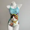 Maiô feminino de Lycra de camada única Gato Chá com Leite, projetado para natação competitiva profissional, sem bojo, com corte médio a baixo e área de quadril grande, adequado para treinamento em piscinas