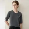 Suéter 100% cachemira pura para mujer, cuello redondo, corte holgado, jersey de manga corta para principios de otoño, versátil, bordado, suéter de alta gama para otoño e invierno