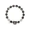 Pulsera de Cristal de Obsidiana Plateada Natural con un Toque Personalizado de Alta Gama, Pulsera de Piedra Lunar para Mujeres, Joyería con Cabeza de Gato de Dibujos Animados