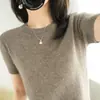 Malharia Pulôver para Mulheres, Gola Redonda Não-Caxemira, Manga Curta, Solta, Camiseta com Malharia Tricotada, Top Curto Primavera e Outono