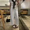 Pantalones casuales cropped de pierna ancha con dobladillo deshilachado para mujer, nuevo estilo de principios de otoño 2026, de cintura alta, holgados, adelgazantes, de pierna recta, pants casuales