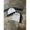 Moletom Y2K com mangas raglan estilo japonês, textura waffle, mangas compridas, estilo japonês vintage, design de nicho, color-blocking, camiseta de manga comprida para usar por baixo
