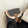 2026 Nova Bolsa Retrô Coreana de Bolinhas com Borda de Renda Bolsa de Lona de Bolinhas Bolsa de Ombro Único Transversal Feminina Atacado