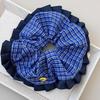 Alta textura coreano vintage faculdade estilo azul arco xadrez intestino grosso anel de cabelo Denim corda de cabelo acessórios de cabelo novo