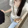 Estilo Coreano Simple Cuello en U Hombro Manga Corta Verano para Mujer Elegante Ajustado Adelgazante Camiseta Top Versátil para el Trabajo Camiseta Básica