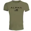 Camiseta Deportiva de Verano con Cuello Redondo para Hombre Muscle Fitness Europea y Americana Manga Corta Ropa de Entrenamiento para Fitness Running Manga Corta alpha