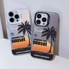 Funda Protectora Mate Anticaída Popular Creativa Estilo Resort Árbol de Coco Atardecer para iPhone 16 15 17 de Tk