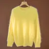 Suéter Feminino de Caxemira Outono/Inverno 2026 100% Caxemira Pura Gola Redonda Escovado Fashionável Versátil Pulôver Solto Top Quente