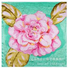 Bufanda cuadrada pequeña profesional de seda sintética para dama, pintada a mano, con estampado de hojas y flores de rosas grandes, 60 cm x 60 cm