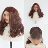 En stock e-commerce transfronterizo nuevo peluca de encaje frontal rizada corta color café 13*4, fibra sintética de alta temperatura cabello largo