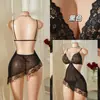 2026 Camisón Sexy de Encaje Transparente Puro Deseo Conjunto de Vestido de Tirantes para Casa