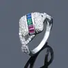 Serie Arco Iris Moda Europea y Americana Anillos de Circonita de Colores Microincrustados Joyería para Mujer