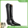 Botas 23 western otoño e invierno primera capa piel de vaca botas de cowboy nuevas botas de tacón grueso negro marrón oscuro adulto