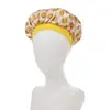 Gorro de dormir de satén con estampado de seda para niños, alta elasticidad, gorro redondo de ala ancha, protección para el cabello a prueba de viento, gorro de secado