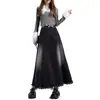 Falda Vaquera Retro Negra con Dobladillo Deshilachado para Mujer 2026 Primavera Otoño Nueva Falda de Paraguas Línea A Cintura Alta Adelgazante Casual Larga