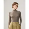 Suéter Yangzi de punto fino de 18 puntos 100% lana pura para mujer, cuello alto, manga larga, jersey, ajuste ceñido, camiseta básica