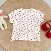 Camiseta de Verano para Niña de Manga Corta Bebé Elegante Personalidad Infantil Marca de Moda Estilo Coreano Forma de Corazón Corta Ajustada Elástica Manga Media