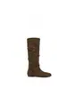 Primer encuentro con las botas Ji Duidui~Aumento de altura interna de 5 cm, botas largas de mezclilla de caña media con correa cruzada para mujer, botas vaqueras