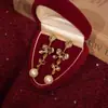 "Enredadera Flor de Perla" vintage francés retro estilo palacio gama alta nicho hoja de oro perla pendientes