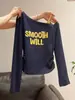 Camiseta de manga longa cinza outono estilo coreano, um ombro só, ombro a ombro, acinturada, 2026, base, blusa falsa de duas peças para mulheres