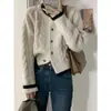 Suéter abrigo color block estilo casual otoño e invierno nuevo temperamento perezoso retro tejido de ochos cárdigan top para mujer blanco