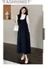 Conjunto de vestido de maternidade para o outono de 2026, novo conjunto de duas peças estilo francês, soltinho, com alças, estampa de bolinhas, para outono/inverno