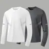 Camiseta de manga larga de otoño, capa base talla grande, cuello redondo para hombre, top simple y holgado, estilo coreano, camiseta estampada de moda