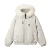Chamarra con capucha estilo workwear americano 90% plumón, nuevo modelo invierno 2026, abrigo casual cálido con cuello de pelo grande para mujer