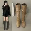 Botas altas de otoño con punta fina, hebilla, nuevo diseño adelgazante 2026, caña ancha, tacón bajo, botas largas elegantes y de moda para mujer
