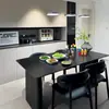 Juego de mesa y sillas de comedor rectangulares de losa de roca negra mate simple para apartamentos pequeños, hogar de lujo ligero, casa de alquiler