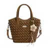 Bolsa Feminina Transfronteiriça com Pregas Onduladas e Estampa Floral, Simples e Fresca, Bolsa Tote Versátil, Bolsa de Ombro e Transversal, Dropshipping de Peça Única