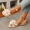 Estilo europeo y americano, talla grande, nuevas sandalias de verano planas con perlas, para mujer, en stock, sandalias florales de moda, venta al por mayor