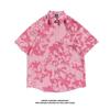 Camisa de Manga Curta Estilo Hong Kong da Tailândia para Casal Verão Solta Fina Havaiana Praia Floral Manga Média Flor