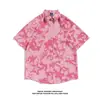 Camisa de manga curta estilo Hong Kong de secagem rápida para homens e mulheres, camisa solta de verão fina com estampa floral havaiana e meia manga