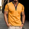 Camiseta de manga corta con cuello Henry para hombre, verano 2024, europea y americana, camiseta básica para hombre de comercio exterior, camiseta con combinación de colores de Amazon