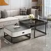 Gabinete de TV moderno minimalista em pedra sinterizada para salas pequenas, suporte de TV extensível com conjunto de mesa de centro integrada de luxo leve