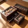 Caja de Almacenamiento para Relojes de Madera de Nogal Vintage con Múltiples Ranuras para Hombres con Techo Transparente Caja de Exhibición de Relojes de Doble Capa Venta al por Mayor desde el Fabricante