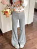 Calça de yoga cinza estilo americano boca de sino para mulheres, nova coleção primavera/verão, cintura alta, fluida, casual, com cintura marcada, modeladora e de comprimento total para esportes