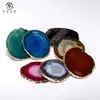 Acessórios Naturais Galvanizados, Enfeites, Decoração para Casa com Pedras Brutas, Fatias de Ágata, Porta-Copos para Xícaras de Chá, Sinos de Vento com Borda Dourada, Fatias de Ágata, Estilo Luxo Leve