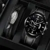 Regalo transfronterizo de tres piezas, reloj de cuarzo de moda con correa, caja de regalo de negocios, reloj práctico para hombre, día del padre, amante