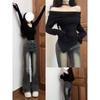 Jeans Pretos Sem Perna Micro-Levanta Bumbum Moda Feminina Versátil Cintura Alta Ajuste Slim Elástico Trompete Ferradura Calças Compridas