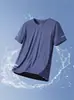 Camiseta de Seda de Gelo Masculina Verão Esportiva Fina Secagem Rápida Respirável Elástica Solta Casual Confortável Gola Redonda Malha Manga Curta Masculina