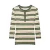 Atacado de Roupas Femininas Transfronteiriças Primavera Nova Estilo Europeu e Americano Retrô Gola Redonda Listrado Slim-Fit Malha 9598006